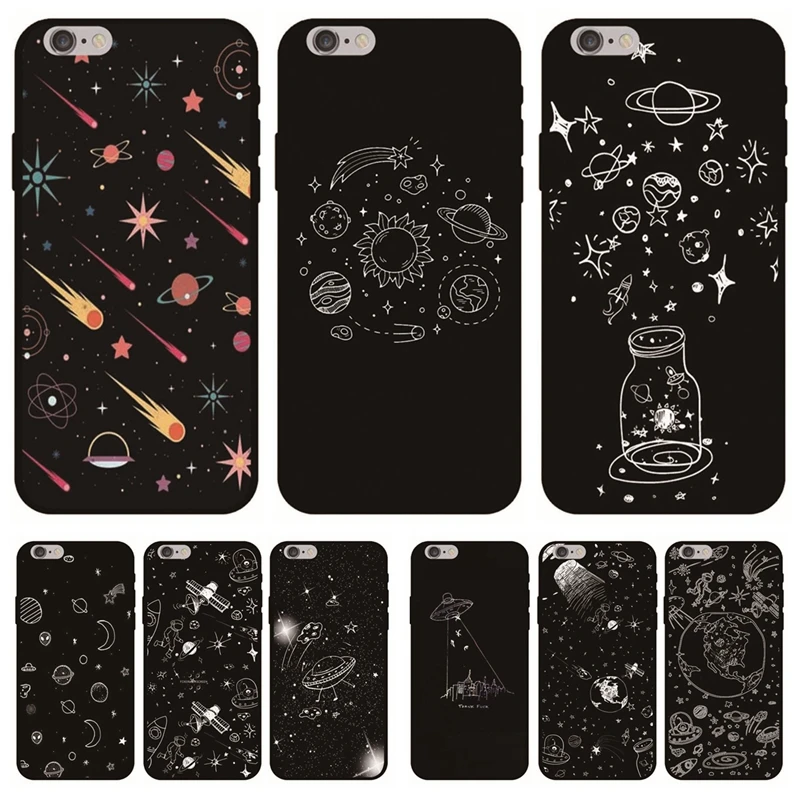 

Silicone Case on for iPhone 8 Cover for Funda iPhone 5S 5 SE 6 6S 7 Plus XS Max X XR Case Space Planets Moon Star Soft TPU Cover