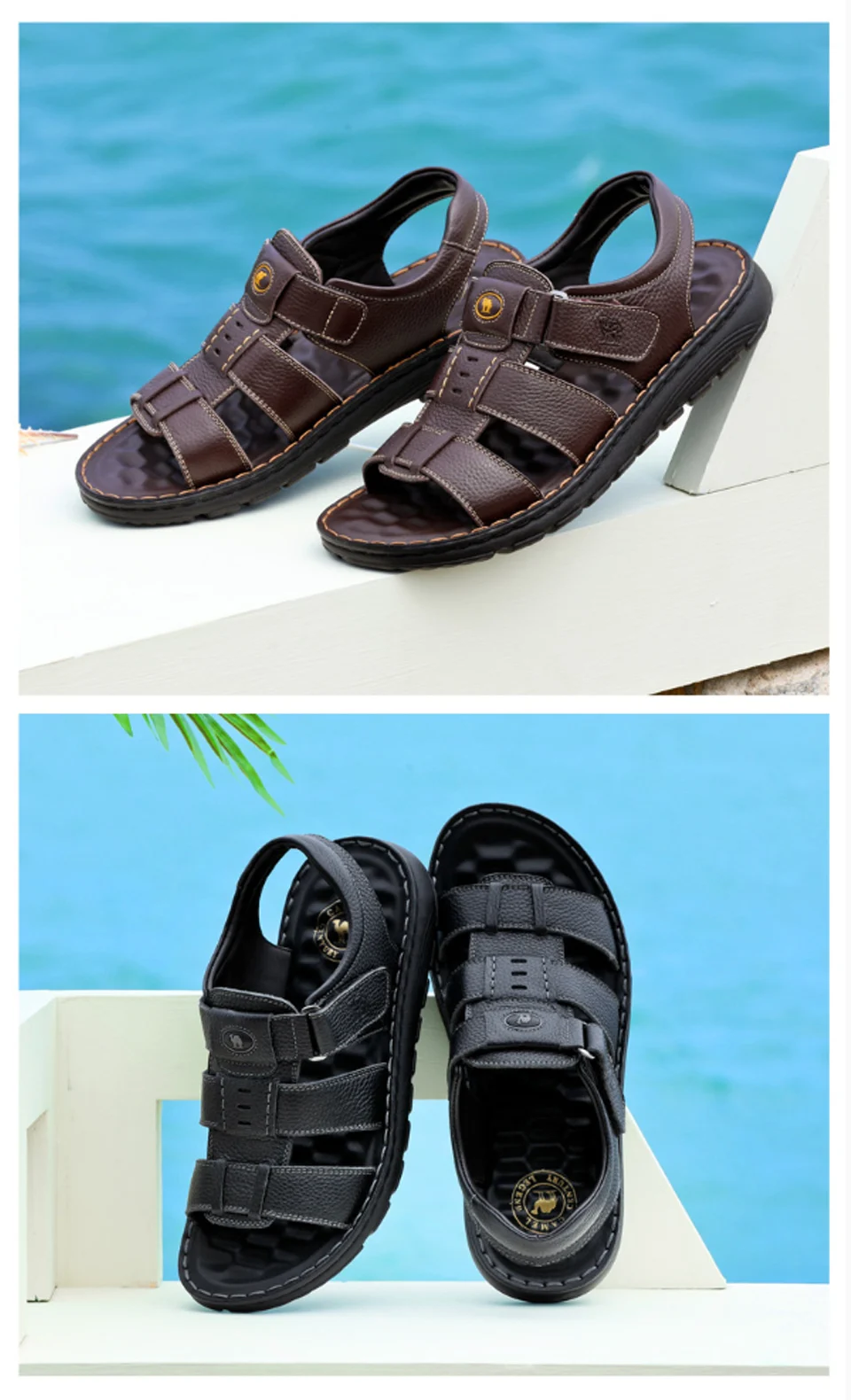 CAMEL/Новинка; повседневные мужские сандалии в деловом стиле; удобная обувь из натуральной кожи; мягкие эластичные текстурированные мужские сандалии из воловьей кожи