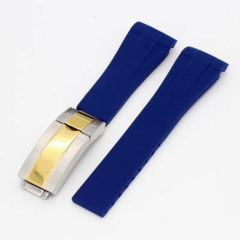 Высококачественный силиконовый ремешок для часов Ремешок 20 21 мм зеленый - Цвет ремешка: blue  Middle Gold