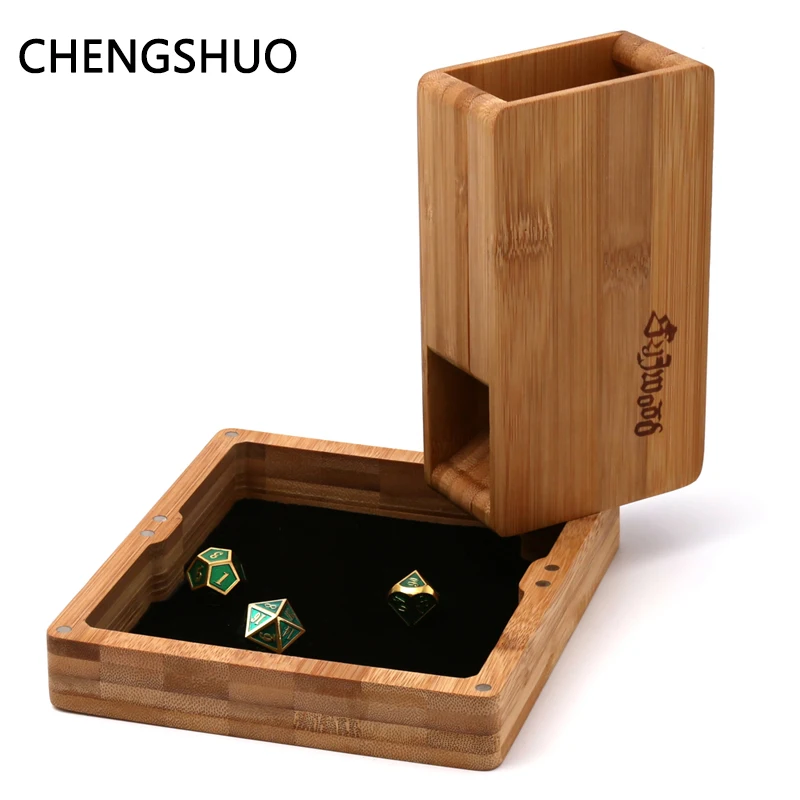 

chengshuo dnd dice tower Set box fold Bamboo Storage dices customized Magnet adsorption tray dungeons and dragons table games