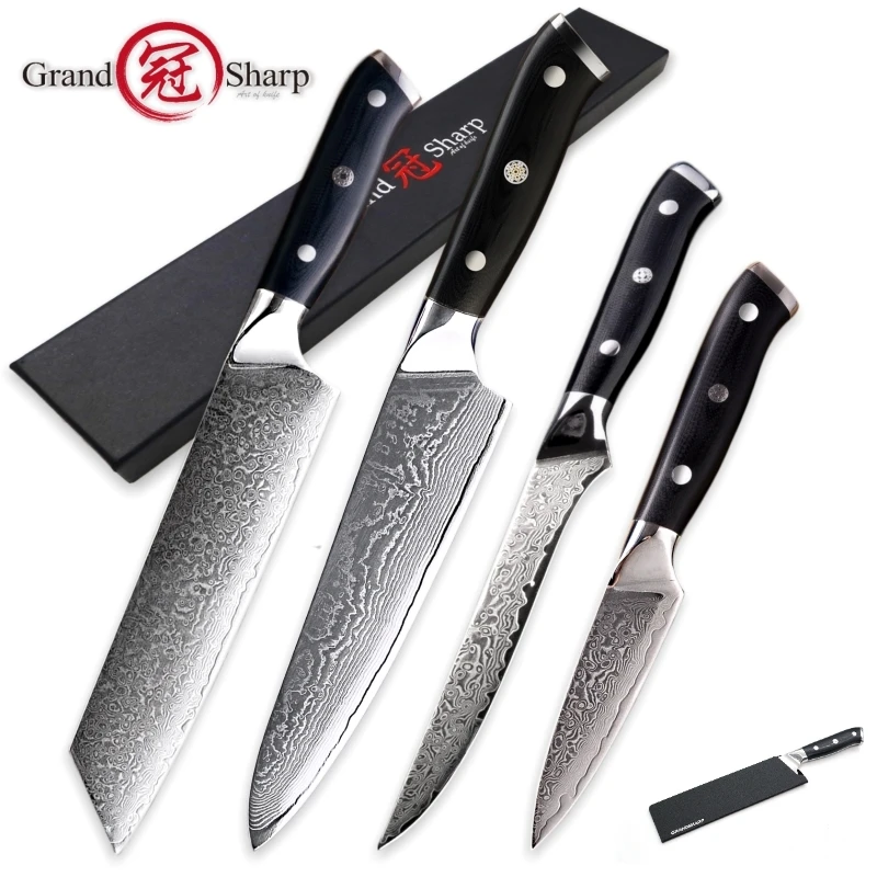 

4 PCS Chef Knife Set Japanese vg10 Steel Damascus Kitchen Knives Kiritsuke Boning Paring Cooking Tools G10 Handle Stainless Pro