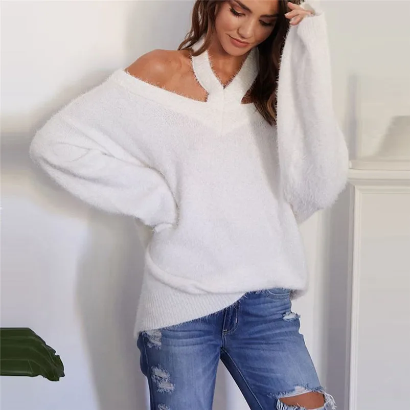HOT sell sweaters fashion 2018 women Cold Shoulder Long Sleeve Sweater Jumper Ladies Pullover Tops Blouse invierno A31#N (8)