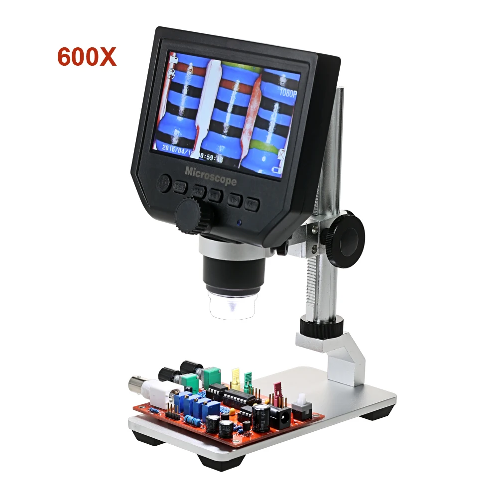 

600X 3.6MP Digital Microscope LED Magnifier microscope for Mobile Phone Microscope With Aluminum Alloy Stent 4.3 Inches HD OLED