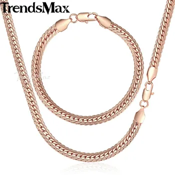 

Trendsmax Jewelry Set Cuban Chain Women's Necklace Bracelet White Rose Yellow Gold Filled Chain 6mm KGS271A
