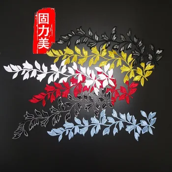 

10 pc embroidered iron on lace appliques trim leaf gold patches for dress