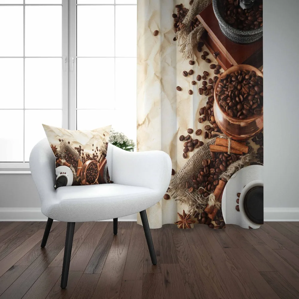 

Else Turkish Coffee Brown Beans Pot Authentic 3d Print Living Room Kitchen Window Panel Set Curtain Combine Gift Pillow Case