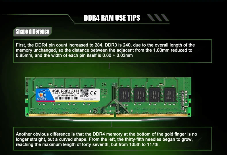 VEINEDA оперативной памяти DDR4 8 GB 2400 MHZ PC3-17000 284pin 1,2 V для Intel AMD Совместимость с 8 gb ddr4 memoria оперативной памяти Desktop non-ecc(без коррекции ошибок