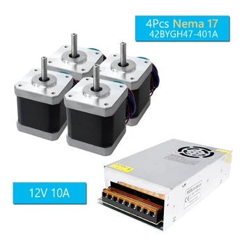 

4pcs Nema17 CNC Router Stepper Motor 0.45Nm 2 Phase 4-Wire Single Shaft 47mm + 120W 12V 10A Switching Power Supply PSU