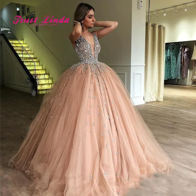 

Gorgeous Prom Dresses Party Deep V Neck Ball Gown Rhinestone Wedding Party Dress Plus Size Dress Women Wedding