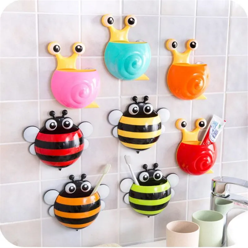 

1Pc Plastic Suction Cup Toothbrush Holder Cute Cartoon Bee Snail Toothpaste Toothbrush Storage Rack Bathroom Storage Tools H137