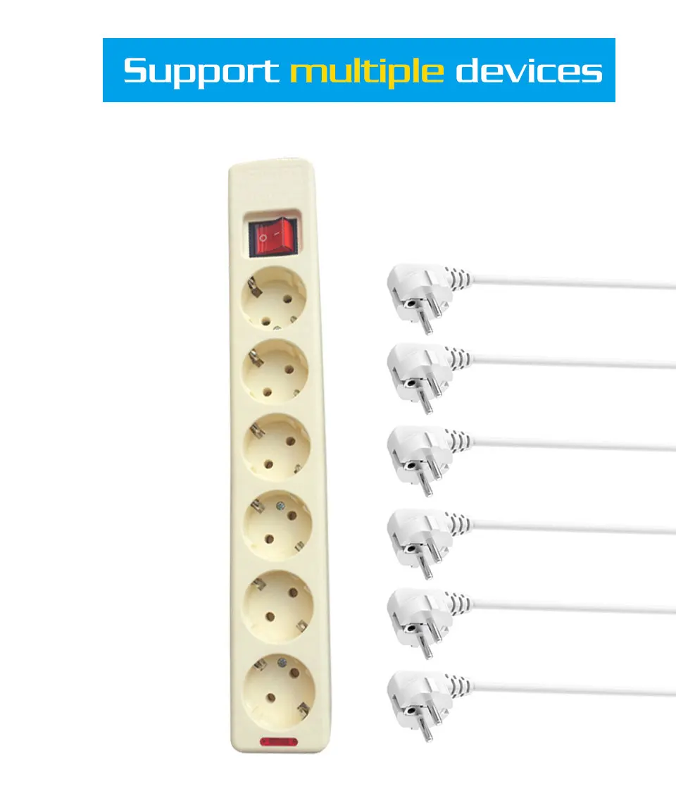 6 AC EU Plug Power No Wire Board Outlet Extension Socket Europe Button Switch Strip 3456 Hole Home Office Use (4)