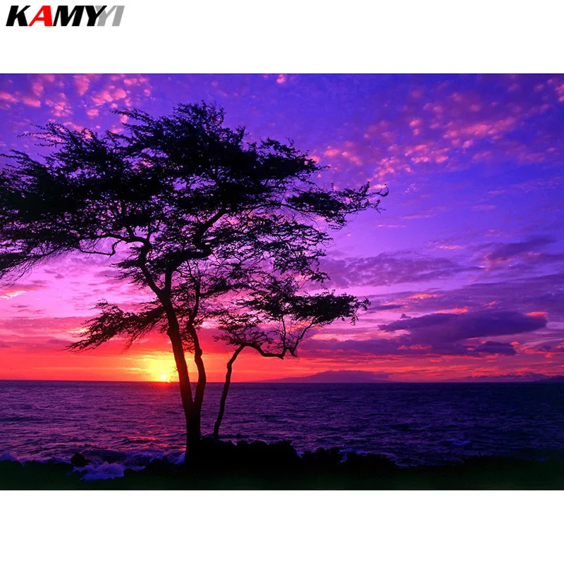 

Full Square Diamond embroidery Full Purple landscape Round Diamond mosaic DIY 3D Diamond painting Cross stitch