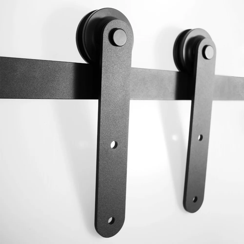 LWZH European Style Wood Sliding Barn Door Hardware Carton Steel Roller Black Round Shape Hanger for Single Door