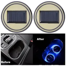 2 шт. Водостойкий Солнечный светодио дный светодиодный автомобильный подстаканник Нижняя Накладка для напитков коврик светодио дный для автомобиля светодиодная атмосфера лампа для всех автомобилей