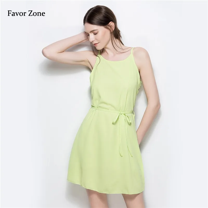 

Sleeveless Casual Summer Dress For Women 2019 Backless Strap Sexy Mini Chiffon Dress Bundle Waist Bandage Beach Party Sundress
