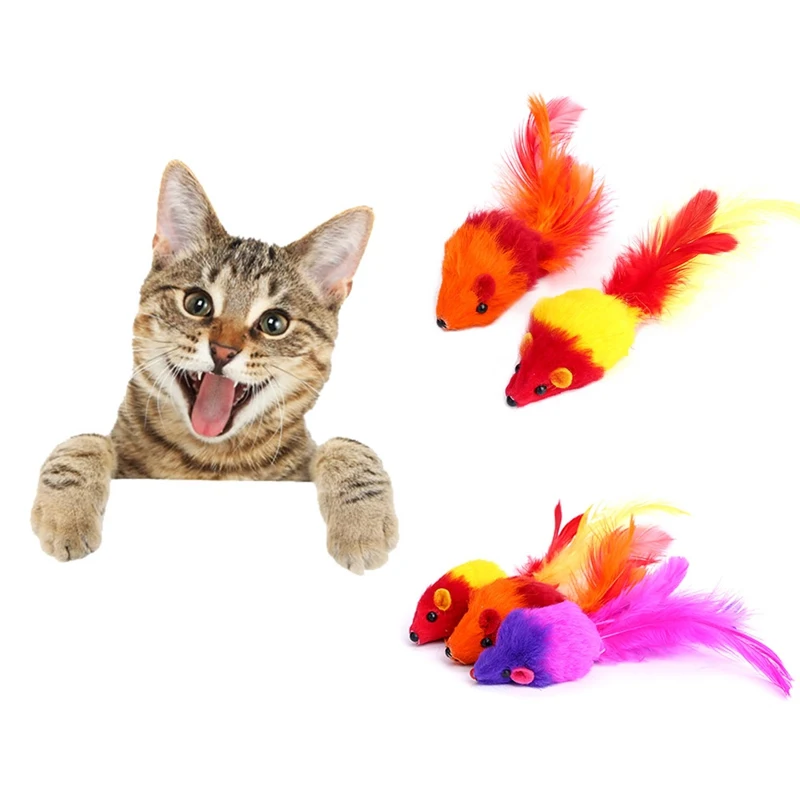 1Pcs Colorful Soft Fleece False Mouse Toys For Cat Feather Funny