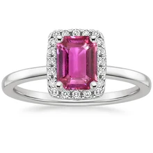ANI 18K White Gold (AU750) Women Wedding Ring Certified Natural Pink Sapphire Oval/Rectangle Shape Engagement Diamond Halo Ring