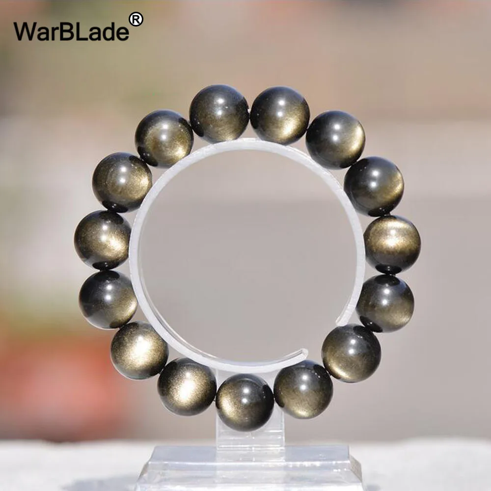 

WBL Natural Stone 6A Black Gold Obsidian Bracelets Bangle Jewelry 6mm 8mm 10mm 12-20mm Stone Round Beads Bracelet For Men Women