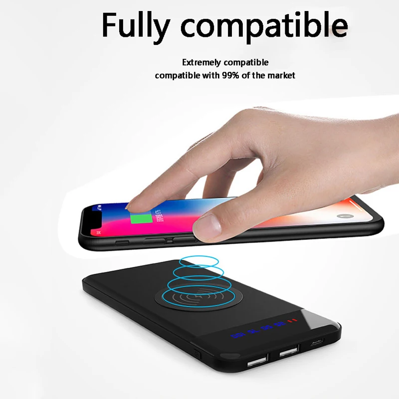 

2018 Ultra-thin Wireless Charging Slim 10000mAh Power Bank Dual USB Portable Battery Polymer Powerbank For iPhone Samsung Xiaomi