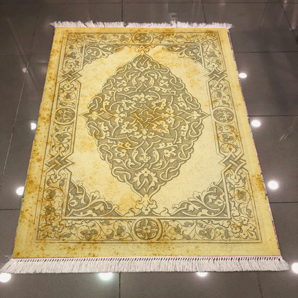 Серый желтый этнический турецкий, османский традиционный дизайн 3d противоскользящее микроволокно задний моющийся декоративный ковер
