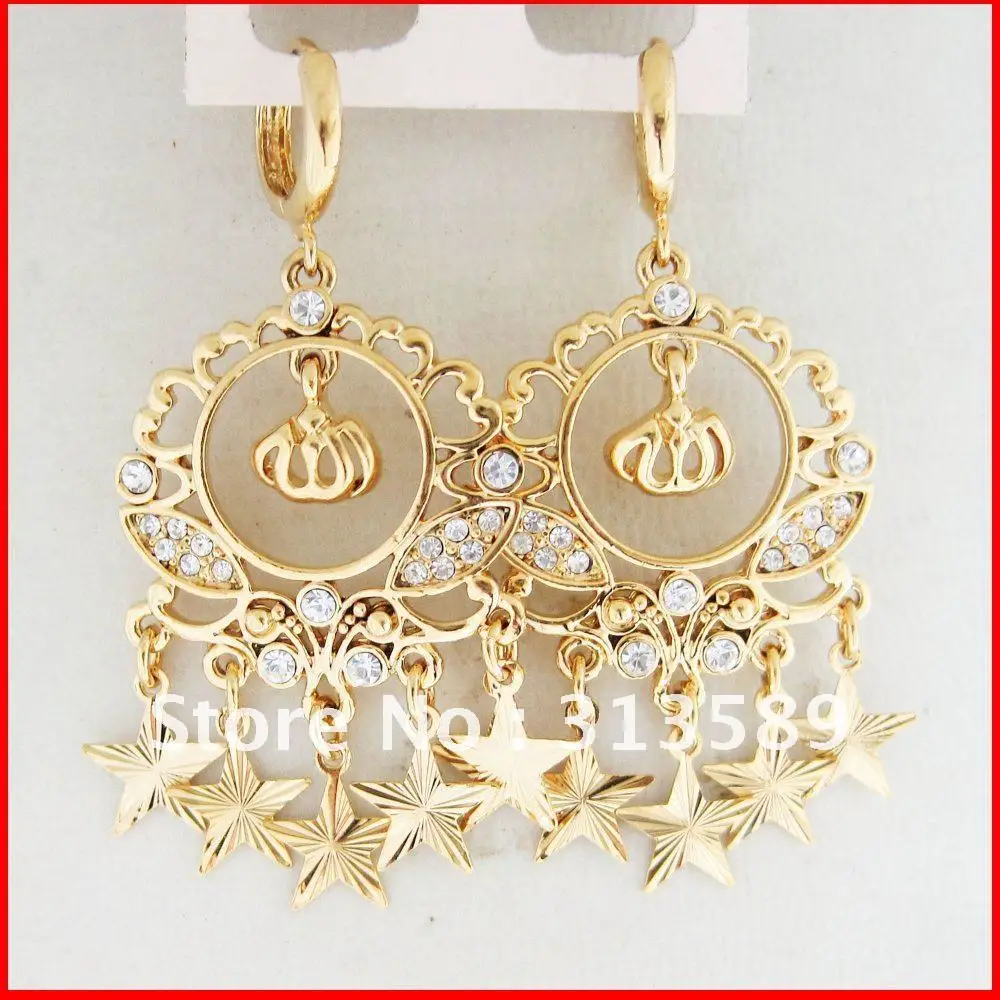 

MIN ORDER ONE PIECE/- YELLOW GOLD GP SOLID OVERLAY FILL BRASS MUSLIM ALLAH GOD 50mm 1.97" EARRING/GREAT GIFT