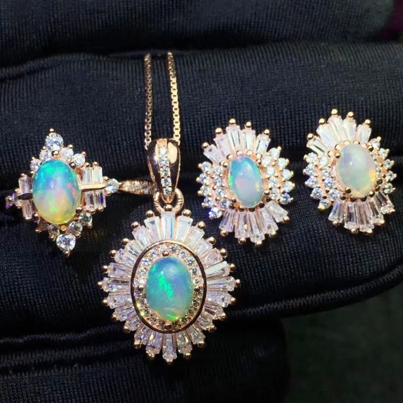 Opal set Free shipping Natural real opal 925 sterling sliver 1pc ring