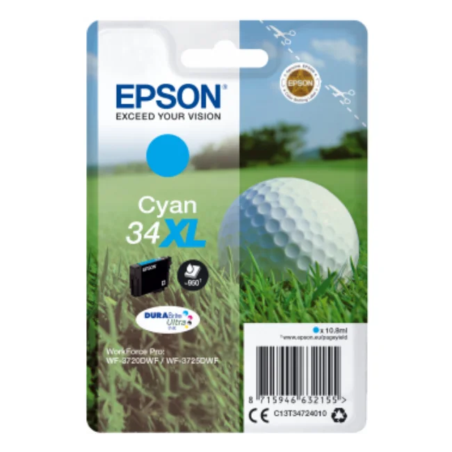 Epson Singlepack Cyan 34XL DURABrite ультра чернила оригинал голубой -WorkForce Pro WF-3725DWF-WorkForce WF-3720DWF 1 |