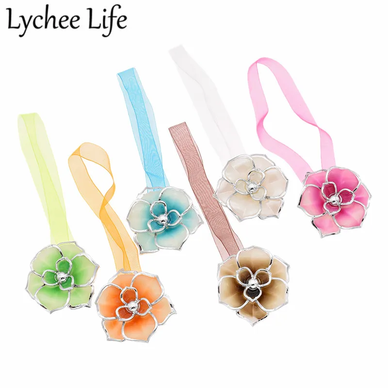 

1pc Colorful Flower Shape Curtain Tieback Ribbon Magnet Curtain Buckle Simple Style Room Curtain Decor Supplies