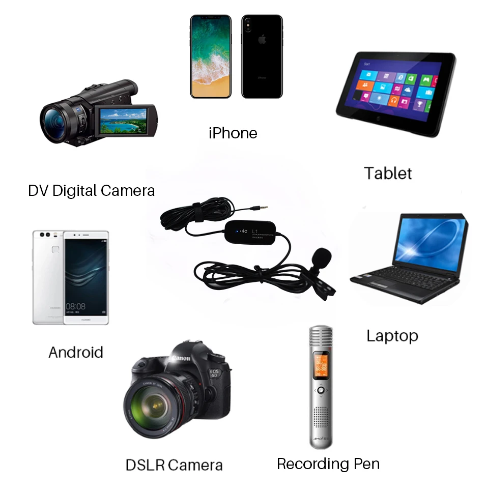 Lavalier Clip on микрофон ZhuoSheng 6 м 20 футов аудио рекордер конденсаторный для iPhone Samsung