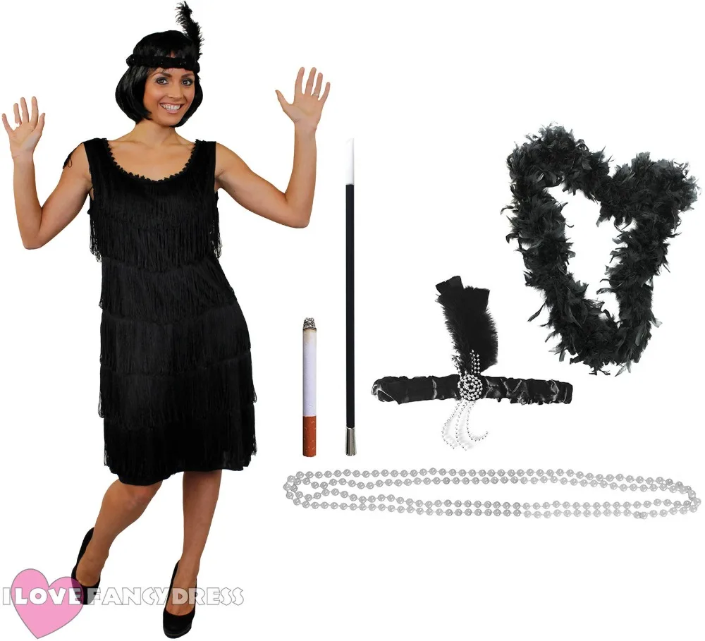 LADIES FRINGE FLAPPER DRESS HEADPIECE 20S 30S FANCY DRESS COSTUME PLUS SIZE XXL