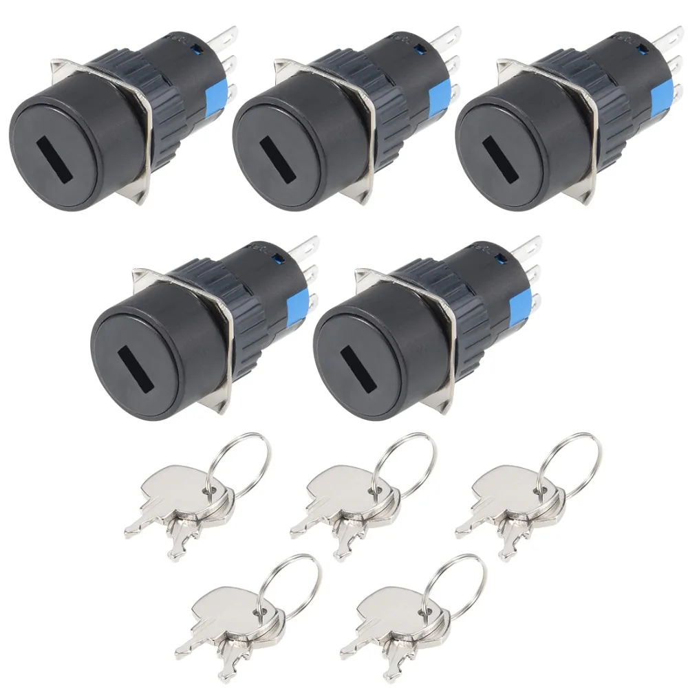 

UXCELL 5 Pcs Switches 16mm 2 Positions Key Locking Push Button Switch W Keys DPST For Automatic Control Electric Circuits