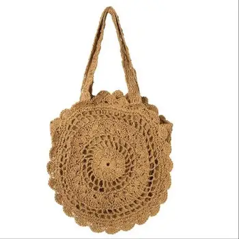 

Bolsa DE palha's new single-shoulder bag for a casual floral print canvas holiday travel hollowed-out shopping beach bags bao
