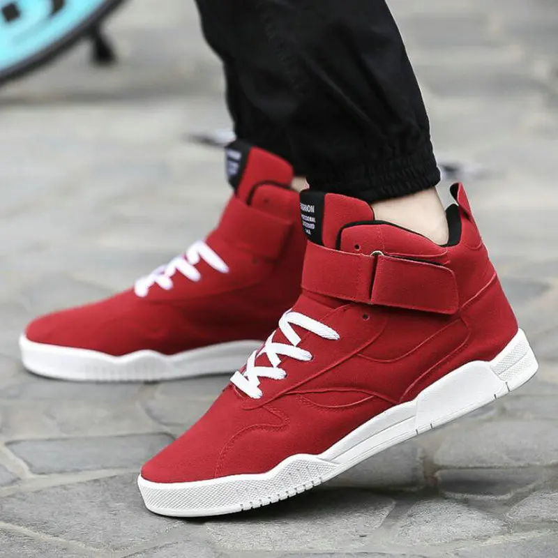 جديد المدربين حذاء قماش الرجال حذاء رياضة Zapatillas Hombre الأسود الأحمر عارضة عالية أعلى الرياضة المشي حذاء كاحل برباط الأحذية LE-100