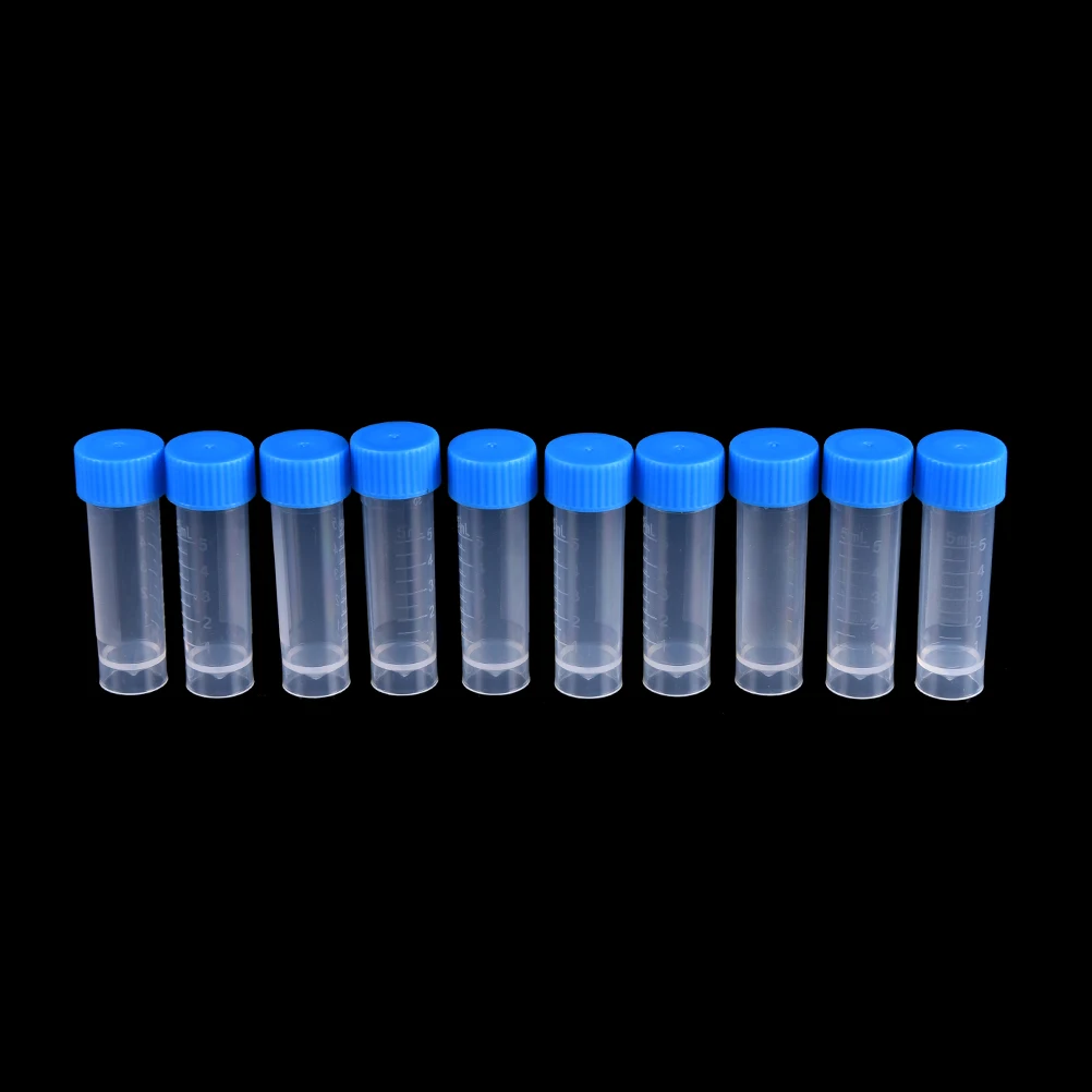 

10PCS x 5ml Plastic Test Tubes Vials Seal Caps Pack Container for School Laboratory Chemical Experiment