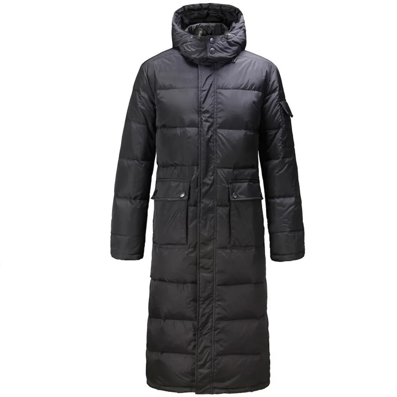 Hooded Extra Long 90% Duck Down Overcoat Men Casual Black Outwear Down Jackets Male Thick Down Coat Fashion Puffer Jacket JK-784 new mens business jacket 2021 fashion autumn men long cotton windbreaker jackets overcoat male casual winter trench outwear coat