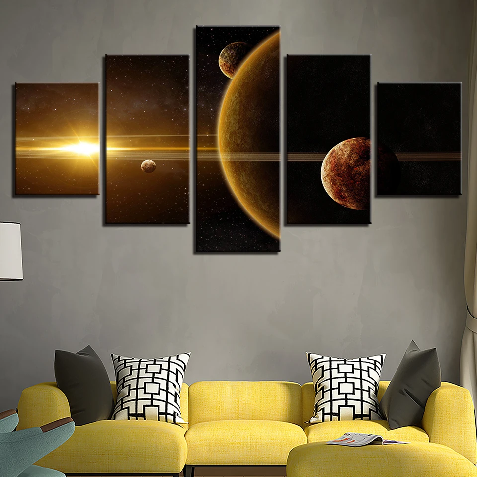 

Home Decor Print Canvas Wall Art Pictures 5 Pieces Universe Space Planet Paintings Prints Earth Moon Abstract Poster Living Room