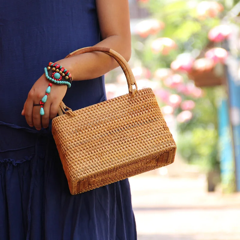 Women Straw Bags Female Summer Beach Weave Handbag Lady Handmade Bamboo Vintage Bag Portable Retro Lining Bag Tote SS3145 (4)