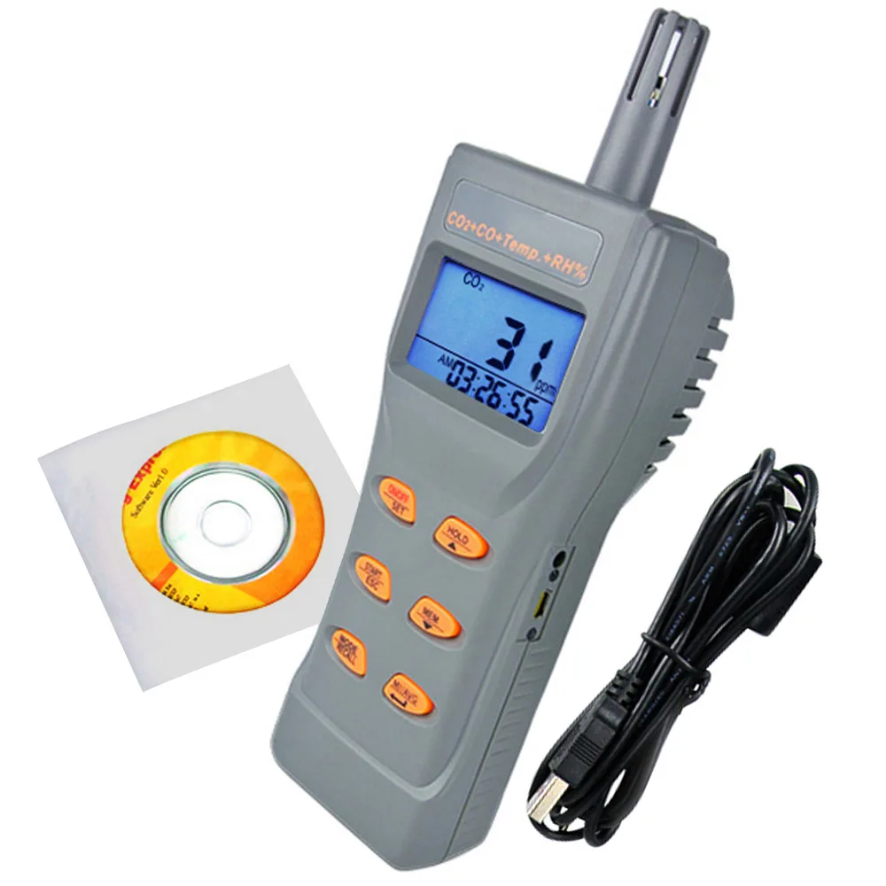 

6-in-1 Multi-function Air Quality IAQ Meter CO2 & CO, RH%, Temperature, DP, WB, USB Data Logger with CD Software & Cable
