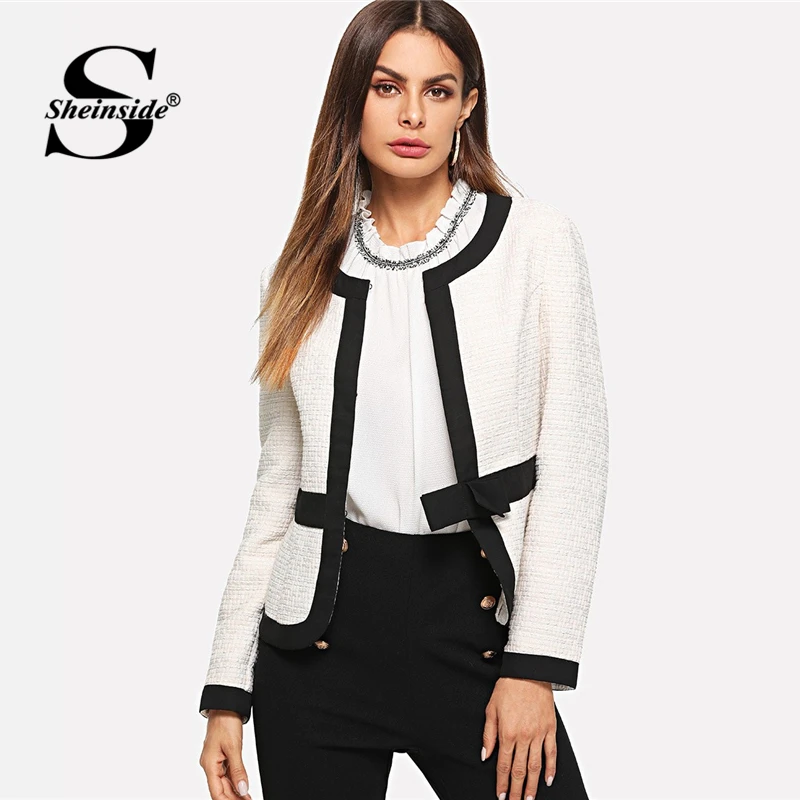 

Sheinside Bow Front White Blazer Female Workwear Women Blazers And Jackets Autumn 2018 Clothes Ladies Long Sleeve Elegant Blazer
