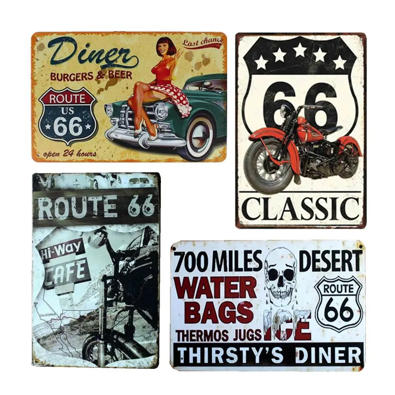 Route 66 значки в стиле ретро постеры гаражные стены металлическая доска с рисунком