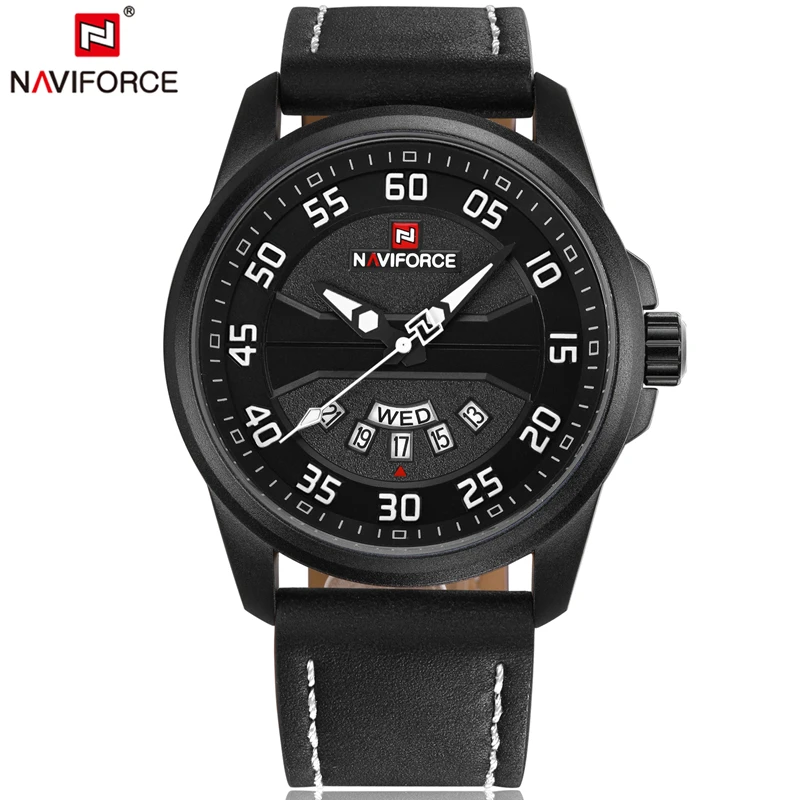 NAVIFORCE Роскошные Брендовые мужские часы кожаные аналоговые кварцевые