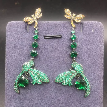 

Luxury AAA Cubic Zirconia Dragonfly Shape Green Yellow Stone Drop Earrings For Women Wedding Bridal Party Accessories