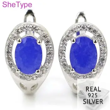 

Real 3.1g 925 Solid Sterling Silver Real Blue Sapphire White CZ Ear Stud Earrings 15x9mm