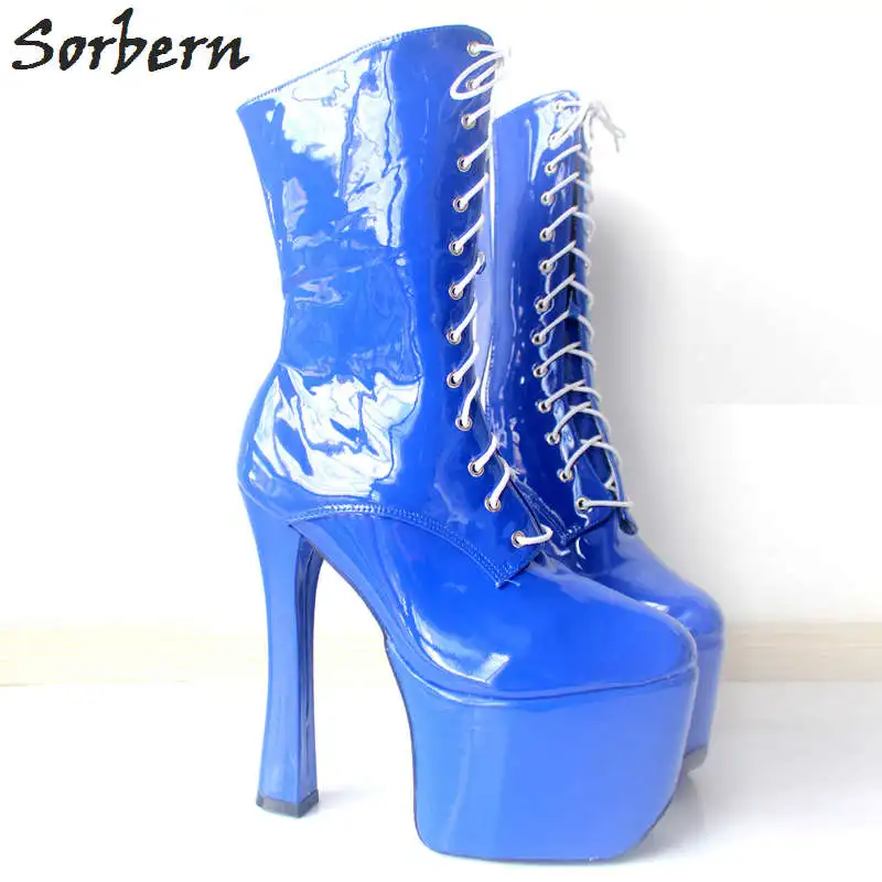 

Sorbern 20CM Women Ankle Boots Patent Leath Night Club Gay Party Boots Botines Mujer 2018 Buckle Cosplay Large Size Boot Plus