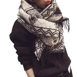 Элегантный геометрический узор кисточкой Длинный мягкий шарф Для женщин зимние толстые теплые шали