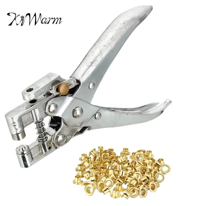 

KiWarm Practical Eyelet Punch Pliers With 100Pcs Ring Snap Grommet Setter Hole Bags Shoes Leather Punch Belt Pliers Tool Set