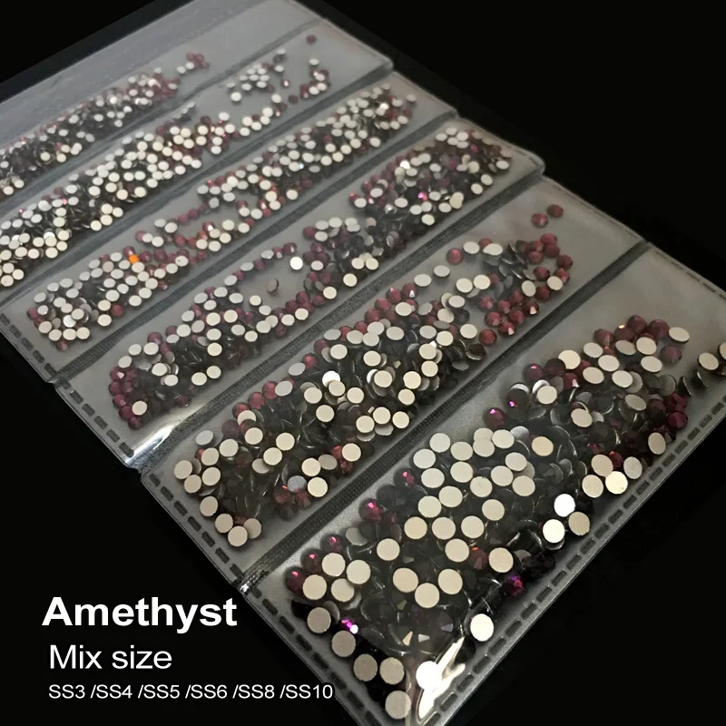

Super Shiny SS3 SS4 SS5 SS6 SS8 SS10 Mix size Amethyst color 3D Non HotFix FlatBack Nail Art Decorations Flatback Rhinestones