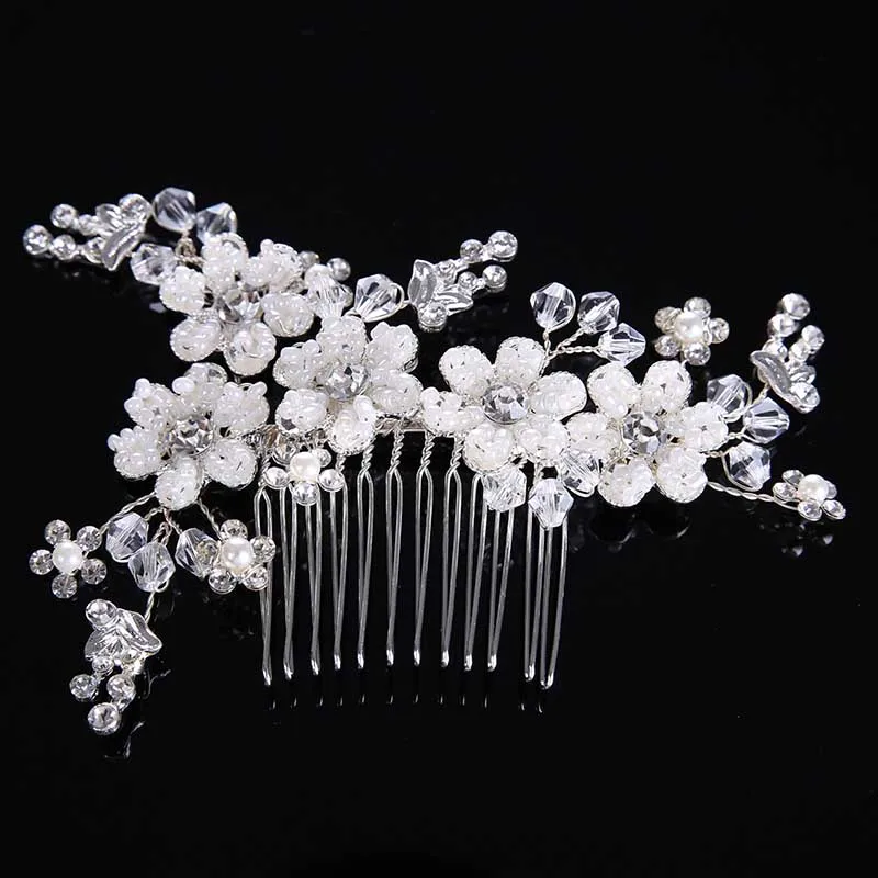 

FORSEVE Crystal Pearl Floral Hair Comb Bridal Headpiece Tiara and Crown Princess Hair Jewelry Wedding Hair Accessories For Bride