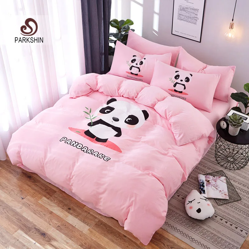 Us 38 57 42 Off Parkshin Pink Panda Bedding Set Bed Linens Flat Sheet Bedspread Double Duvet Cover Cartoon Child Home Textiles In