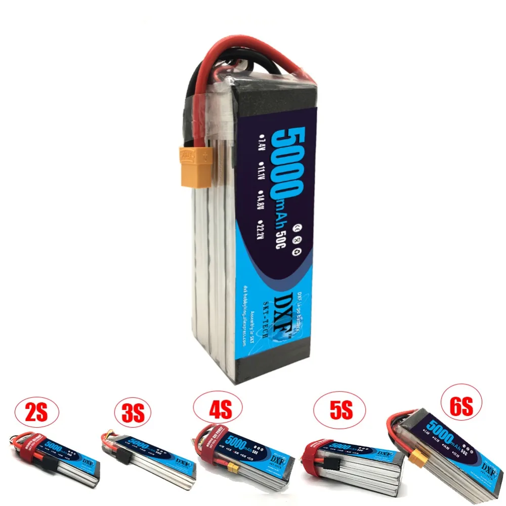 

DXF FPV 450 500 7.4V 11.1V 14.8V 18.5V 22.2V 5000mAh LiPo Battery with T Plug For RC Helicopter Boat TRX Car
